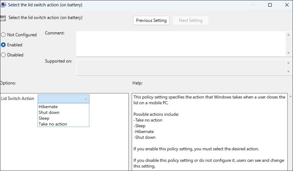 Change the Close Lid Action Using Group Policy Editor