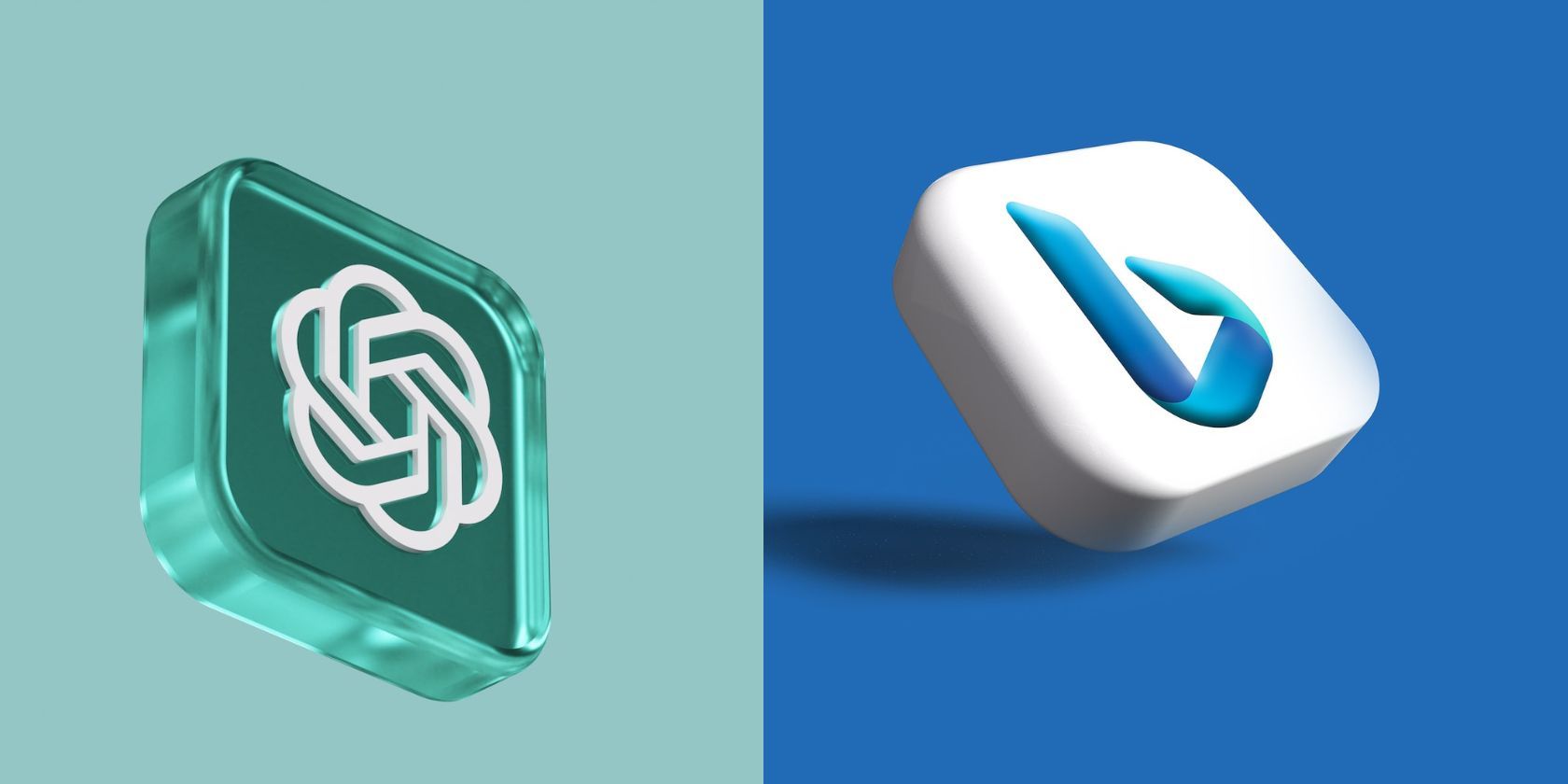 The ChatGPT and Bing Logo Side by Side on Blue and Green Background