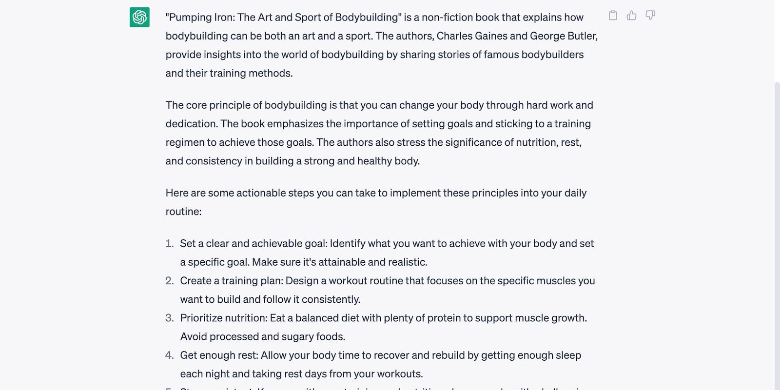 ChatGPT as a Life Coach and Summarizing Bodybuilding Book