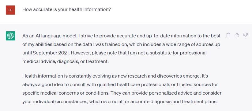 ChatGPT health information caveat