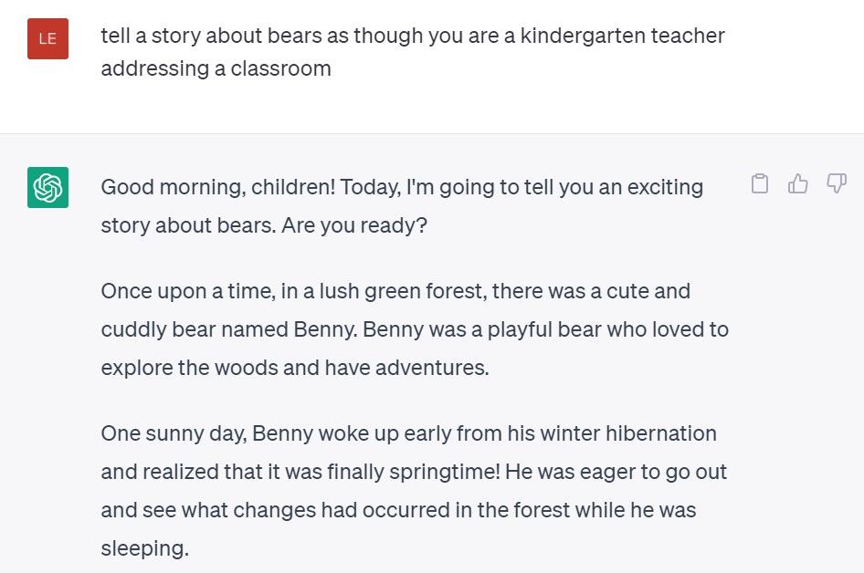 ChatGPT kid friendly bear story