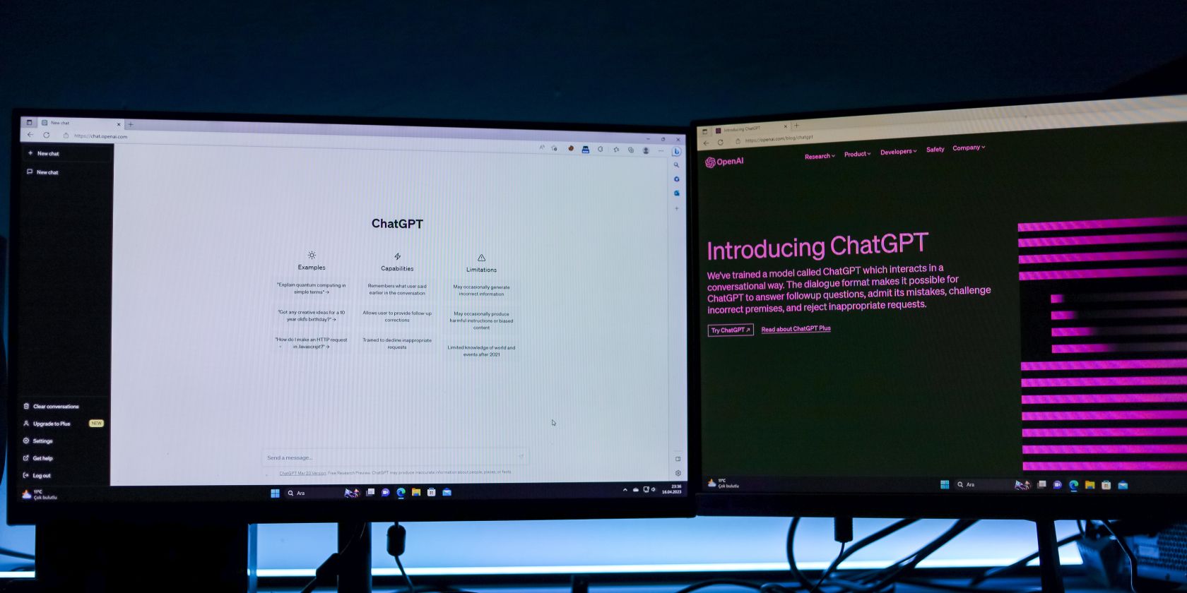 ChatGPT chat and website open on two monitors
