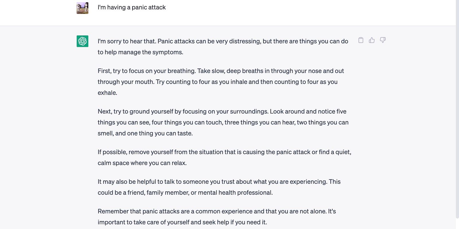 ChatGPT Gives Generic Advice on Panic Attack