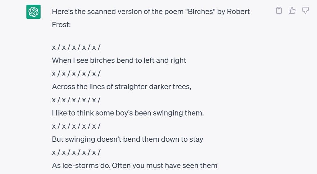 ChatGPT scans a Robert Frost poem