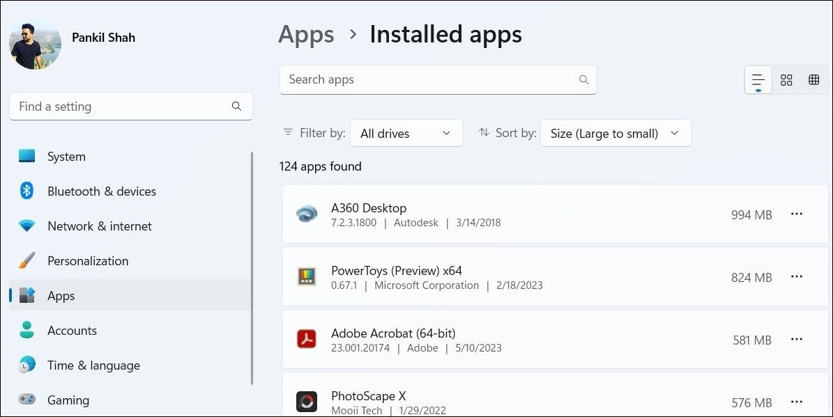 Check App Storage Usage From Windows Settings
