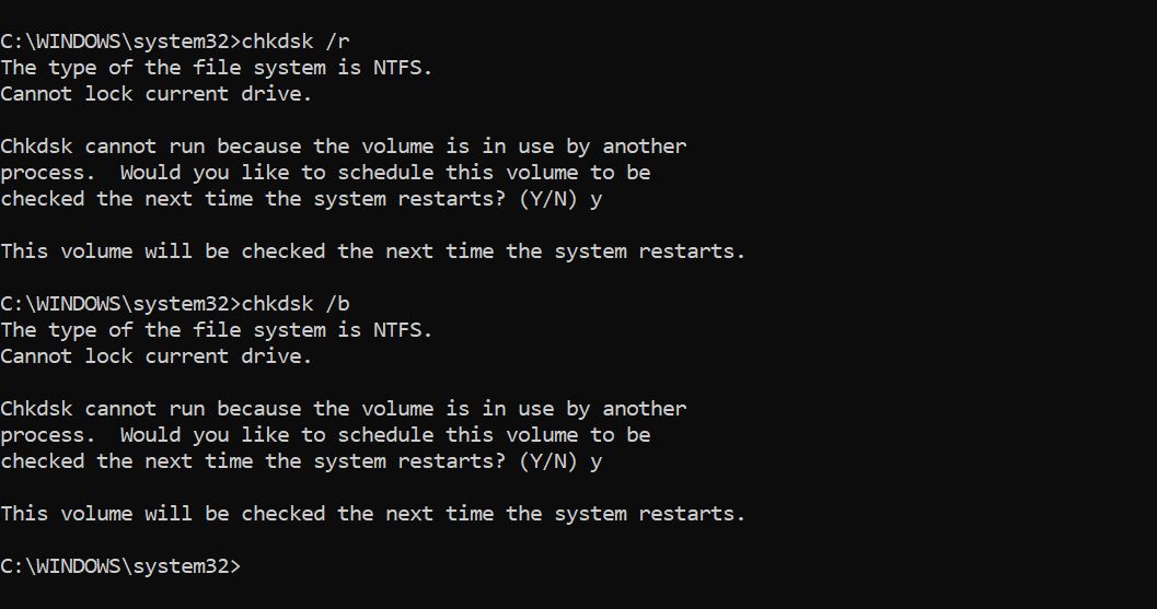 Chkdsk /r and /b processes