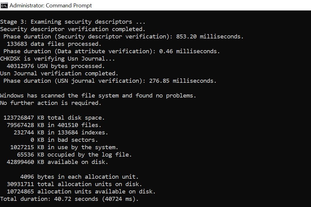 The third stage of a Chkdsk process