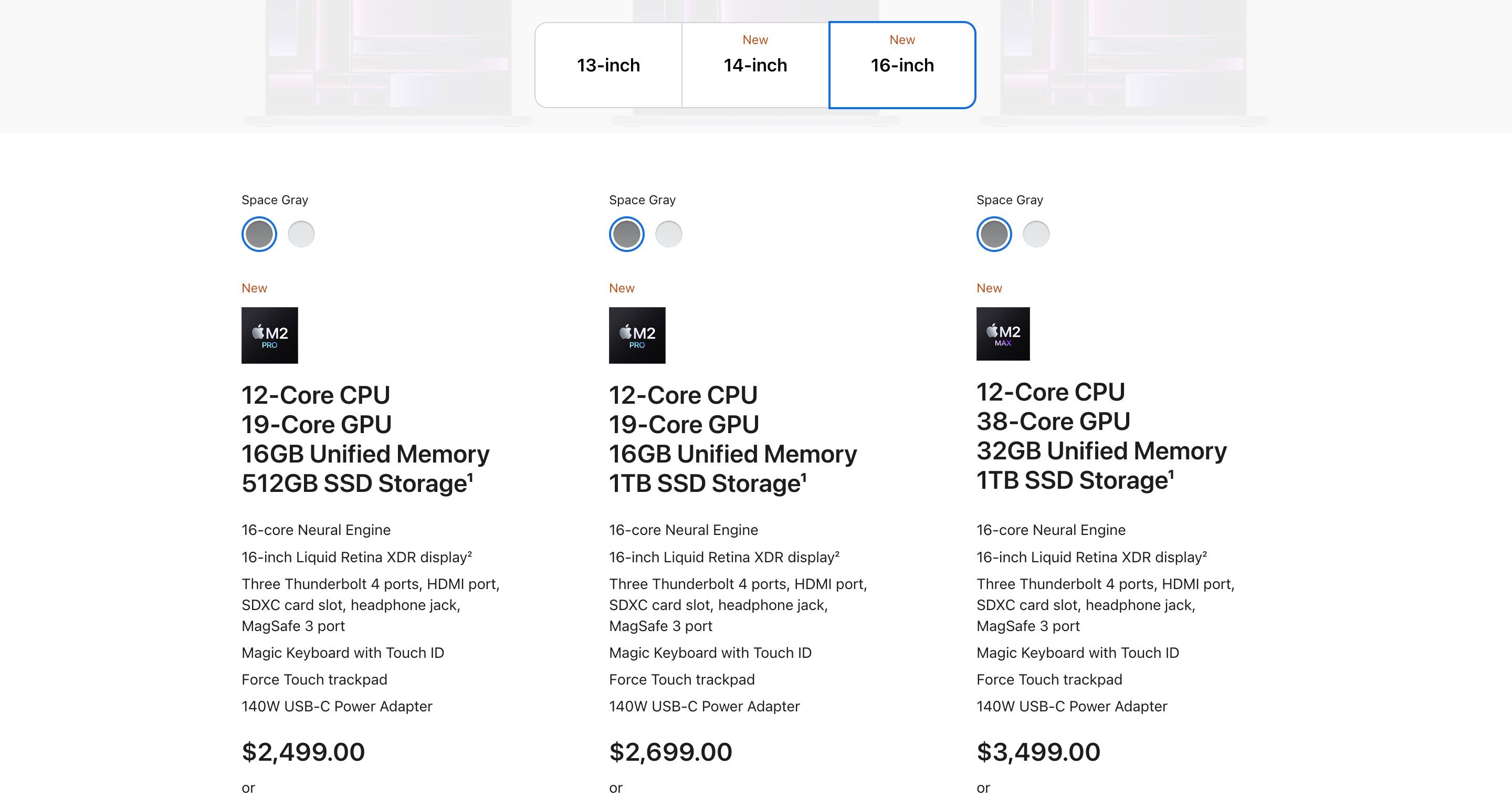 Choosing MacBook based on storage on the Apple website
