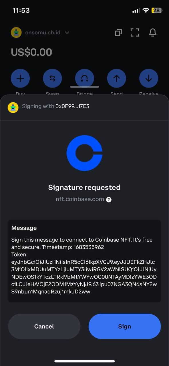 Coinbase NFT Sign signature