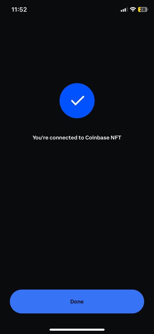 Coinbase wallet NFT connect success message 