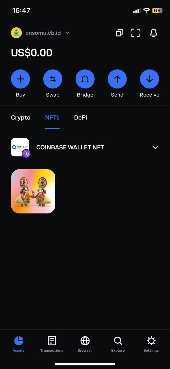 Trang danh sách NFT của ví Coinbase