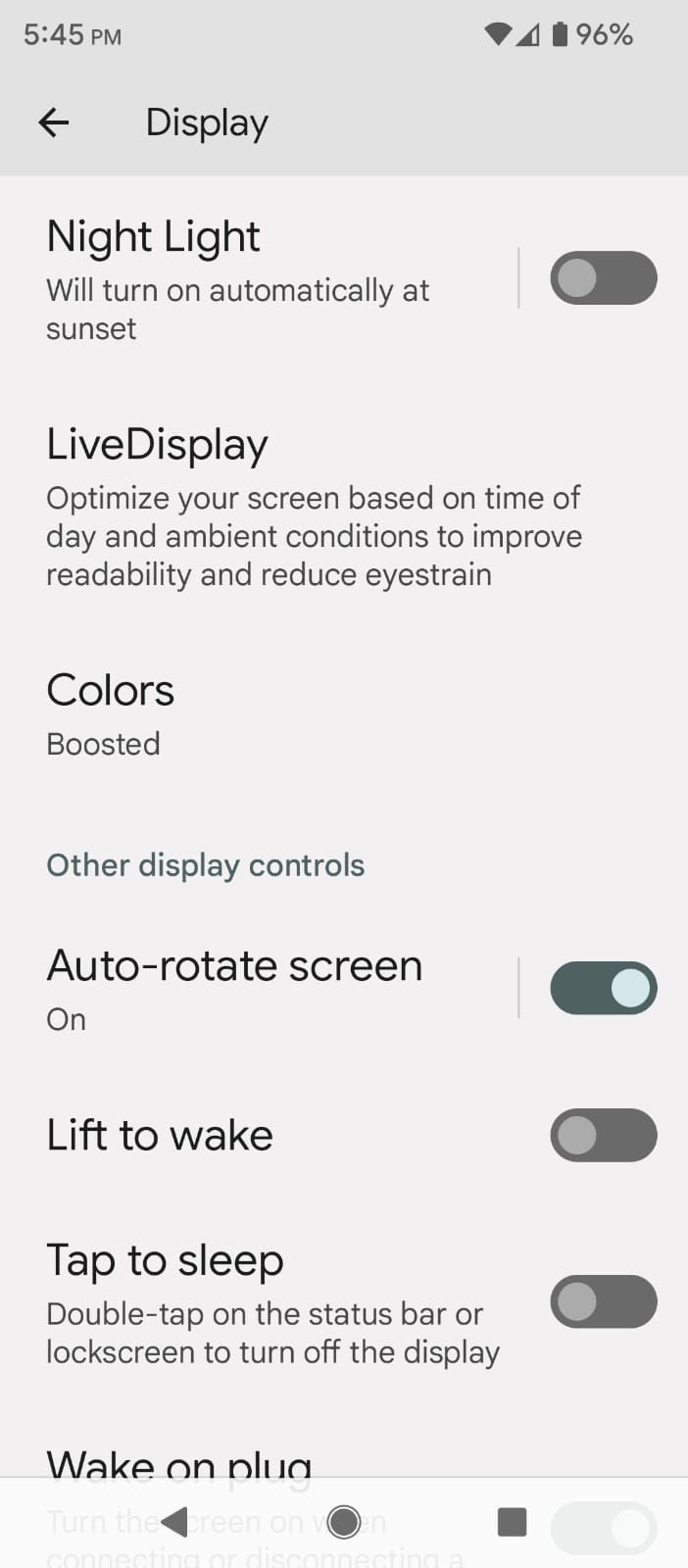 Colors option in Android Display Settings