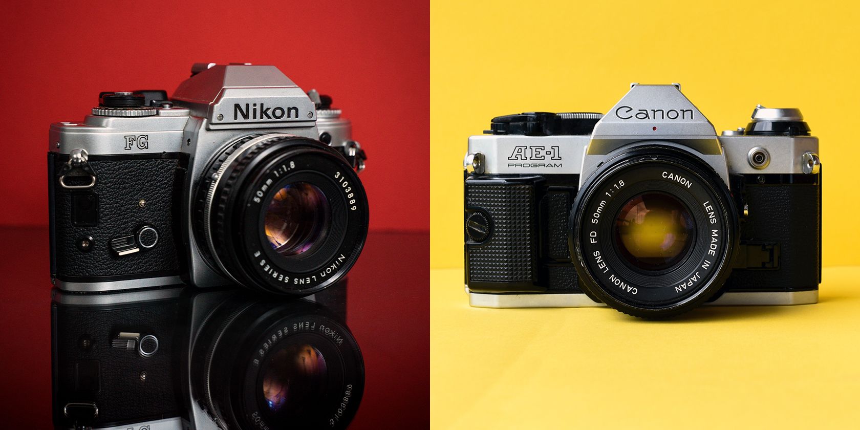 Composite image of vintage Nikon and Canon Cameras