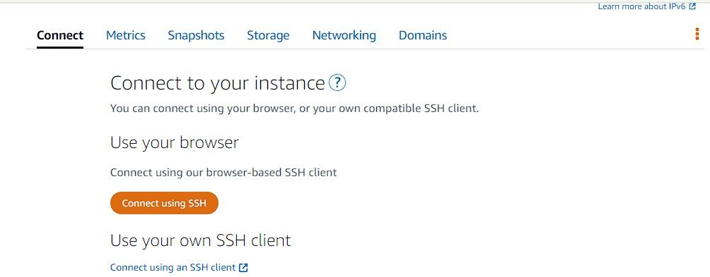 connect to amazon lightsail ssh terminal