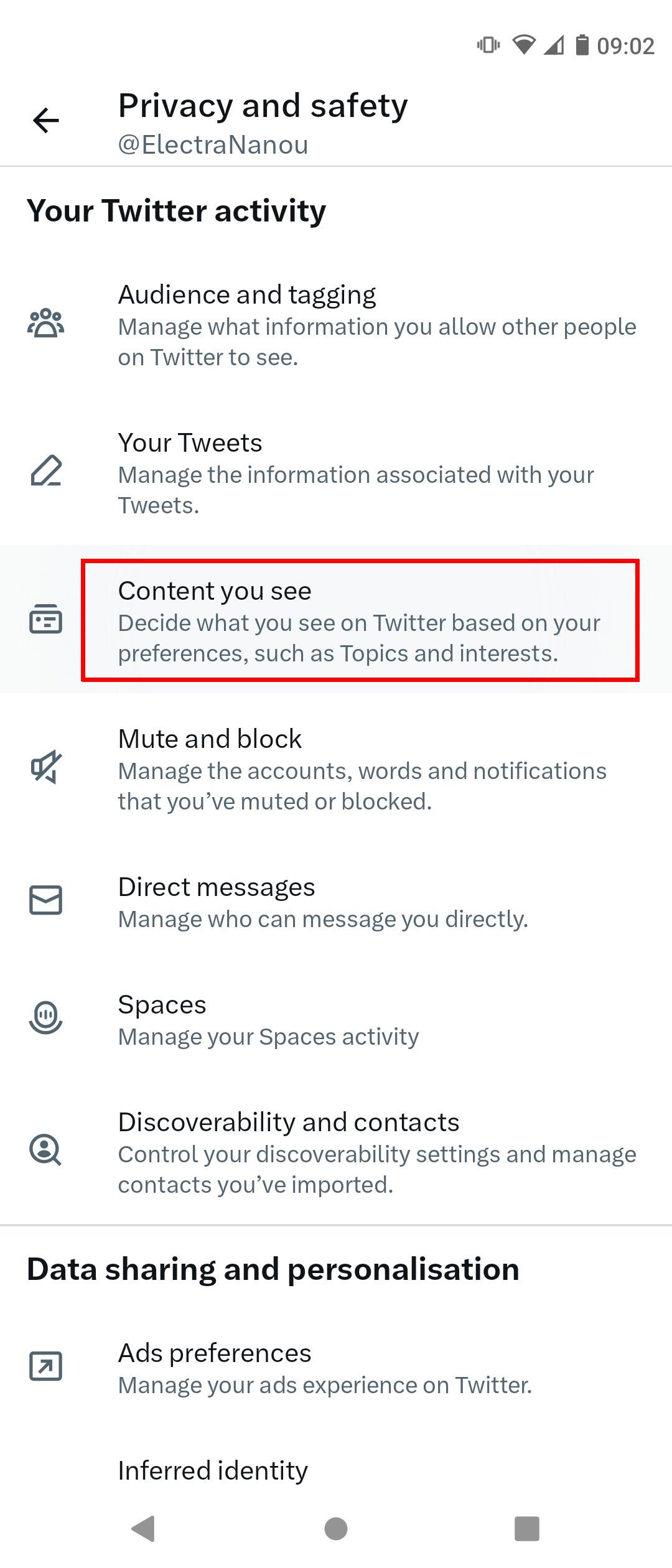 Content You See Settings on Twitter