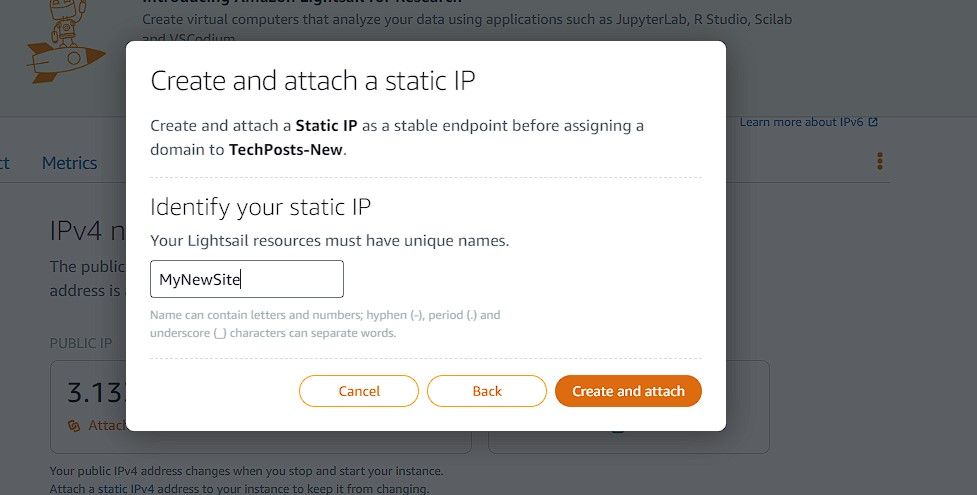 create and attach static ip to lightsail instance