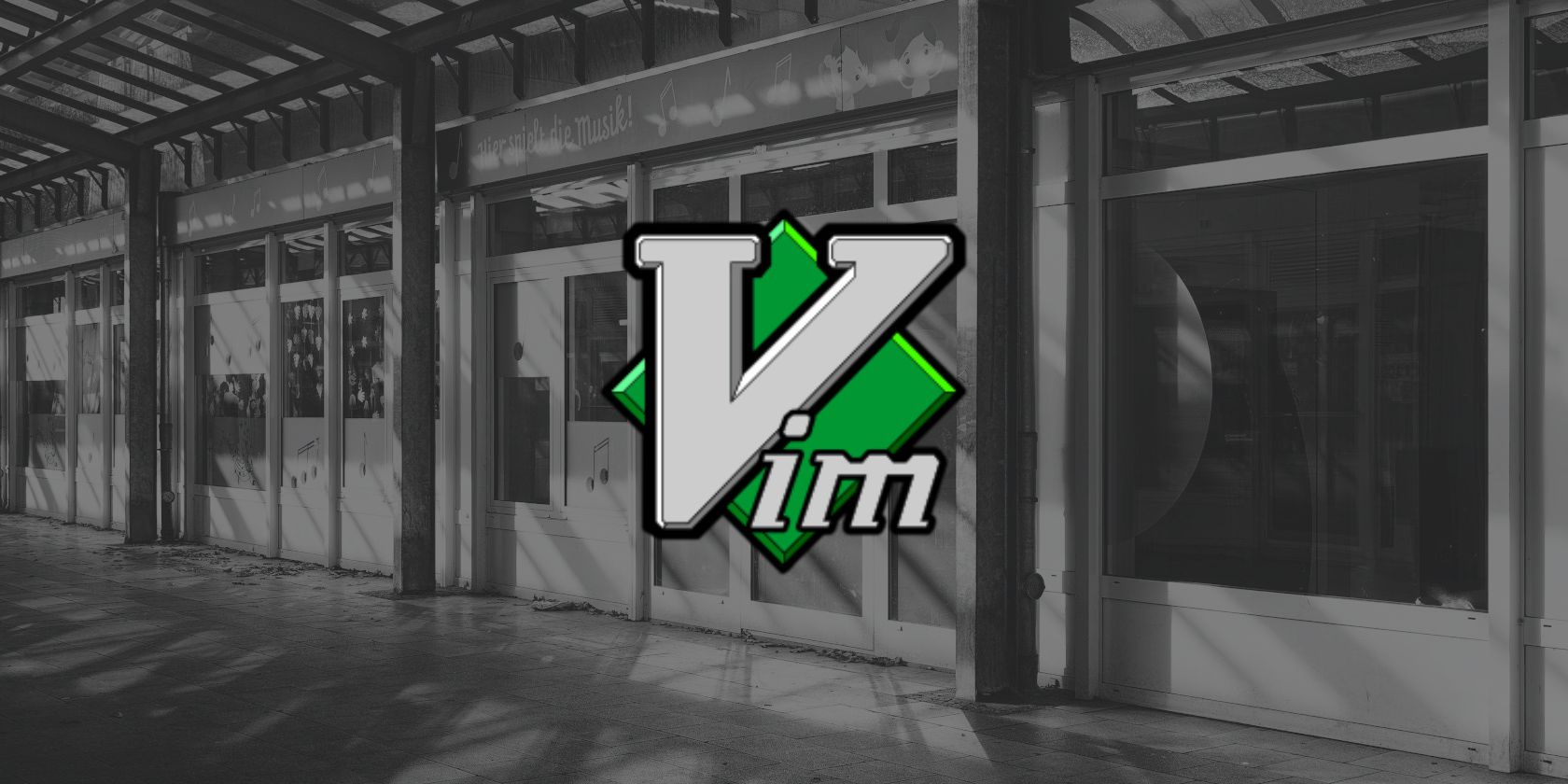 vim logo over a background with multiple windows