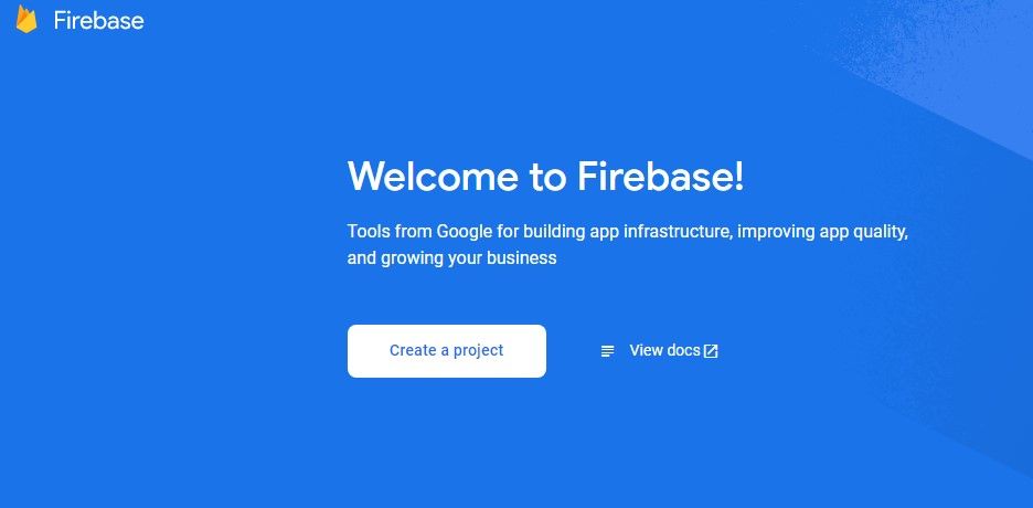 Create New Project button on Firebase Developer Console project overview page.