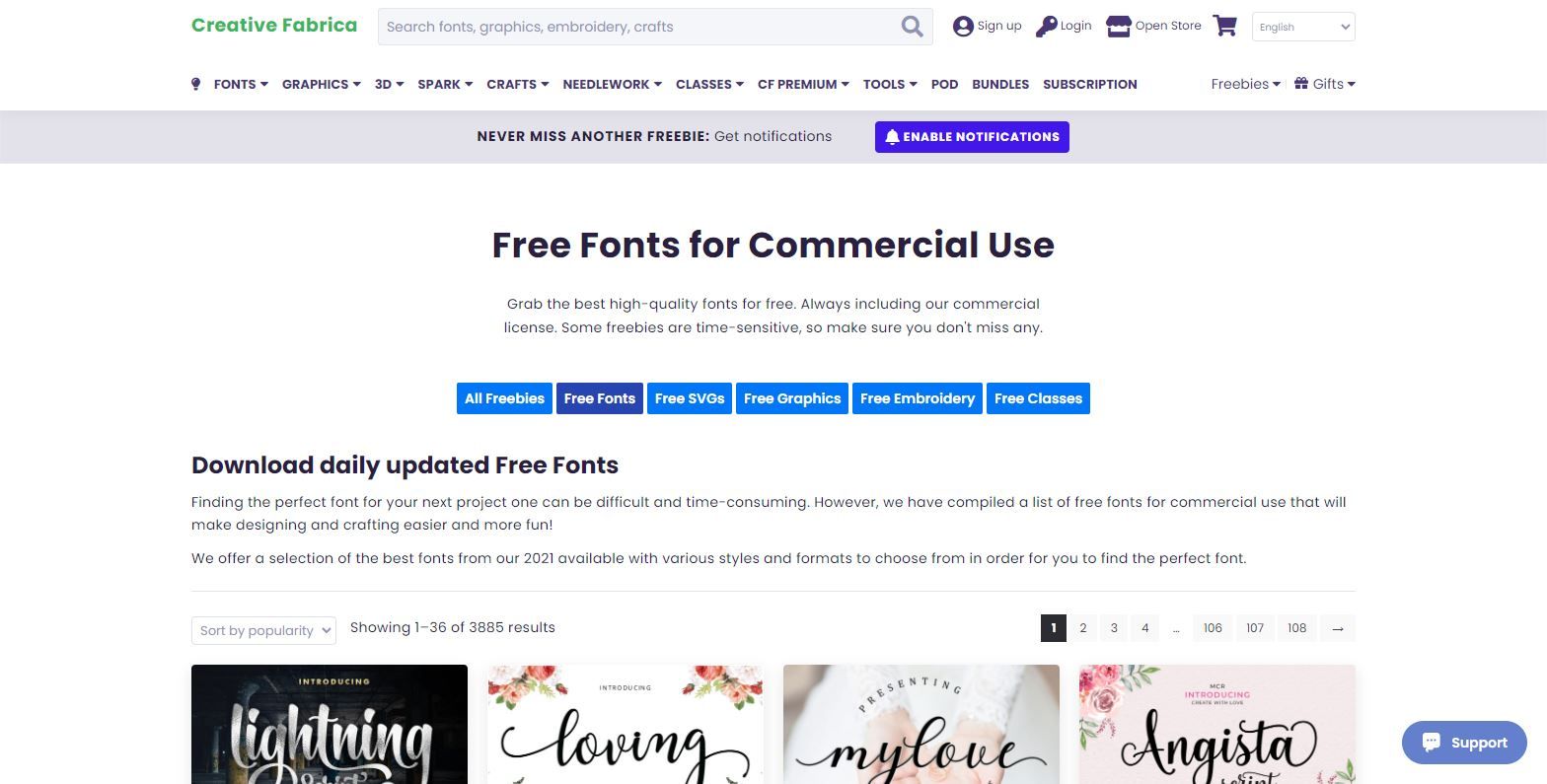 A Screenshot of the Copyright free Fonts for Commercial Use Available from Creative Fabrica