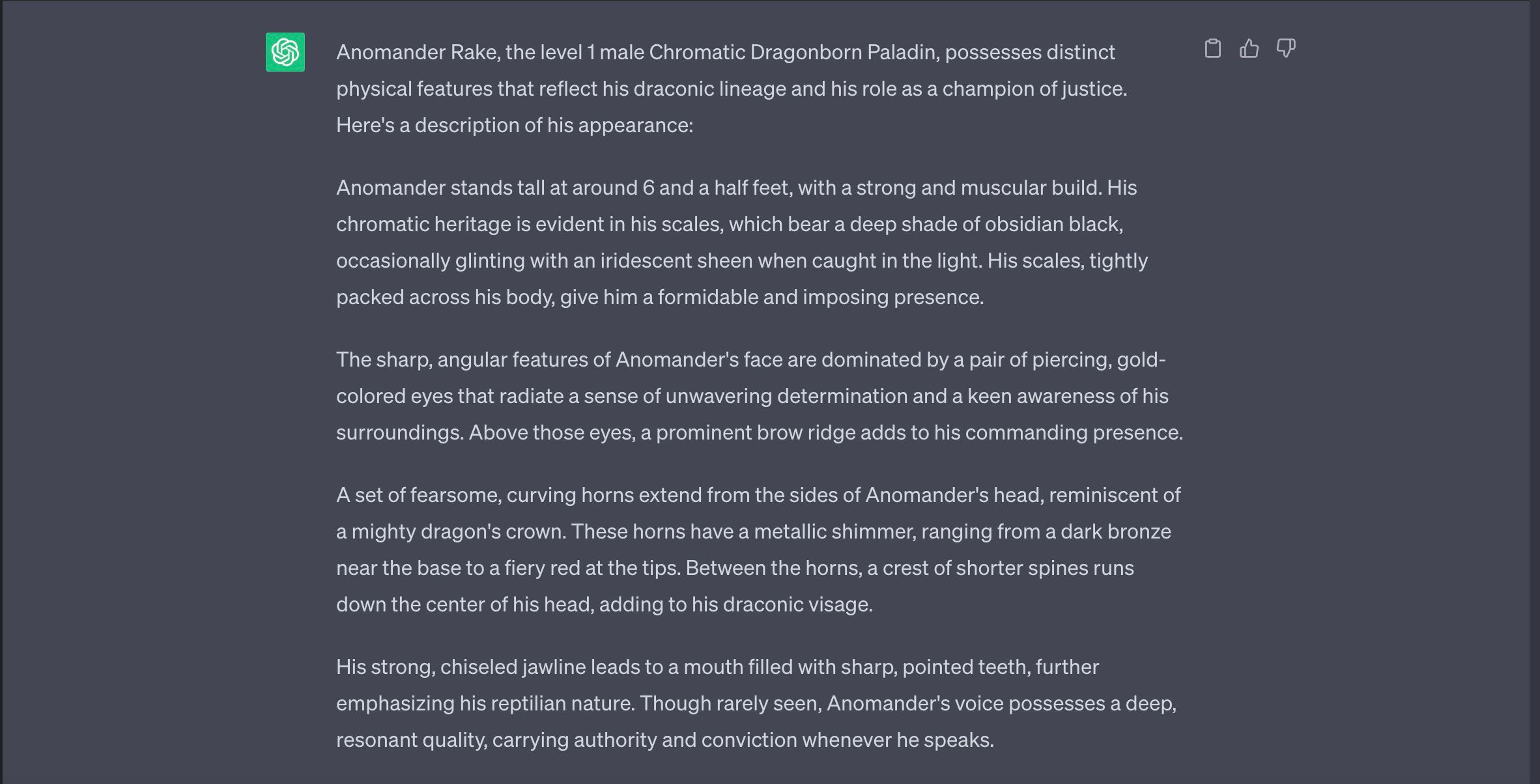 D&D character Anomander Rake's physical description