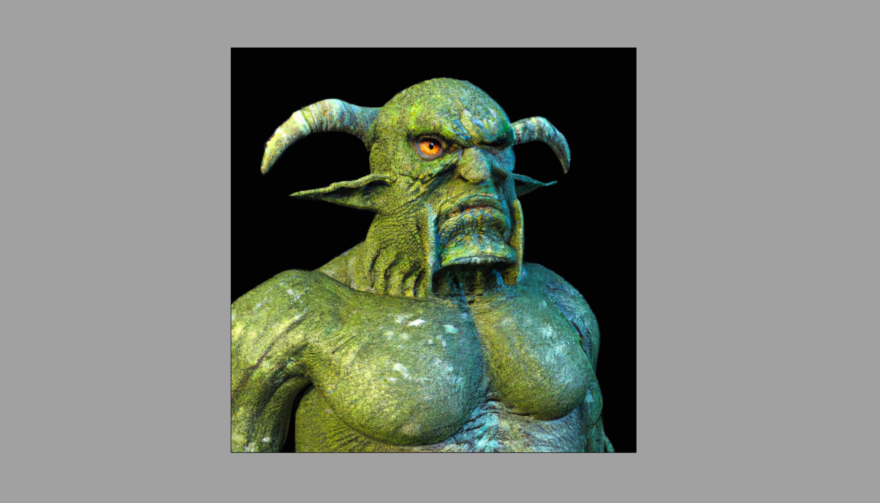 Uma imagem gerada por IA de um ogro verde com pele texturizada criada usando Dall-E
