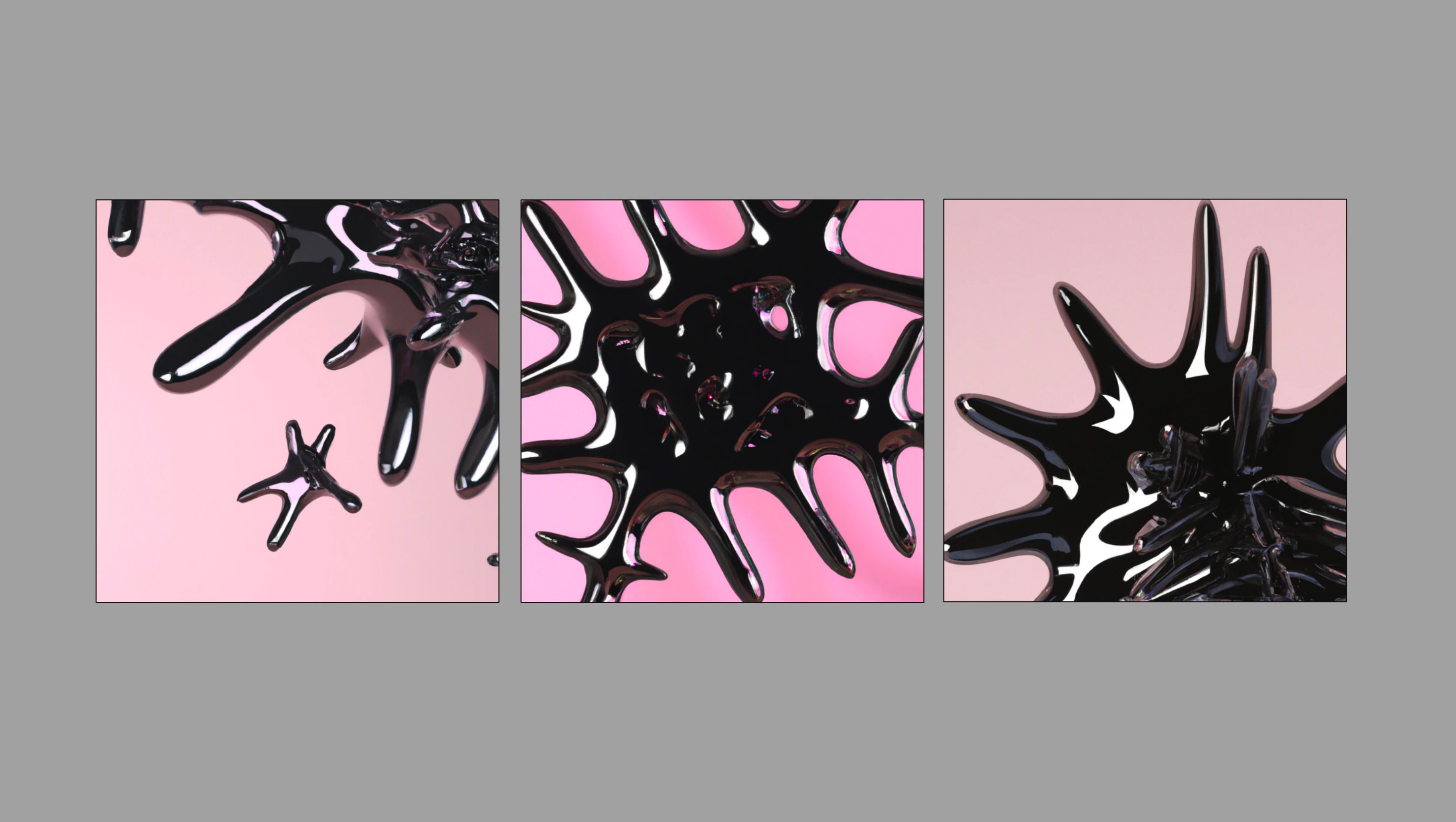 Imagem gerada por IA de ferrofluido preto em um fundo piank feita usando Dall-E