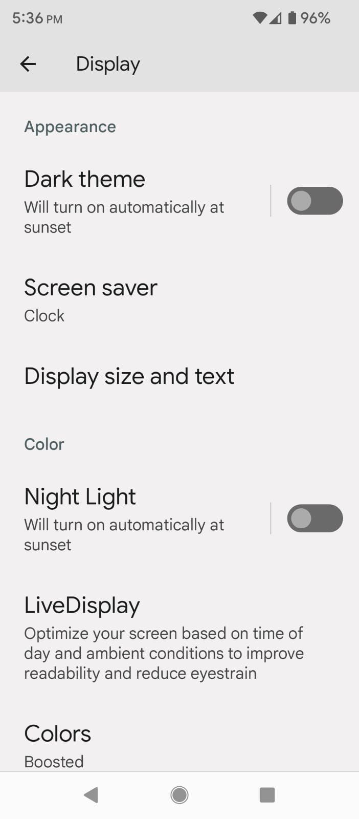 Dark Theme or Mode option in Android Display Settings