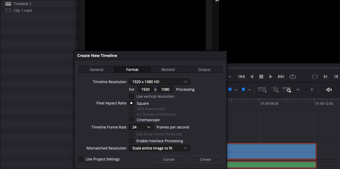 در DaVinci Resolve 18 پاپ آپ New Timeline ایجاد کنید