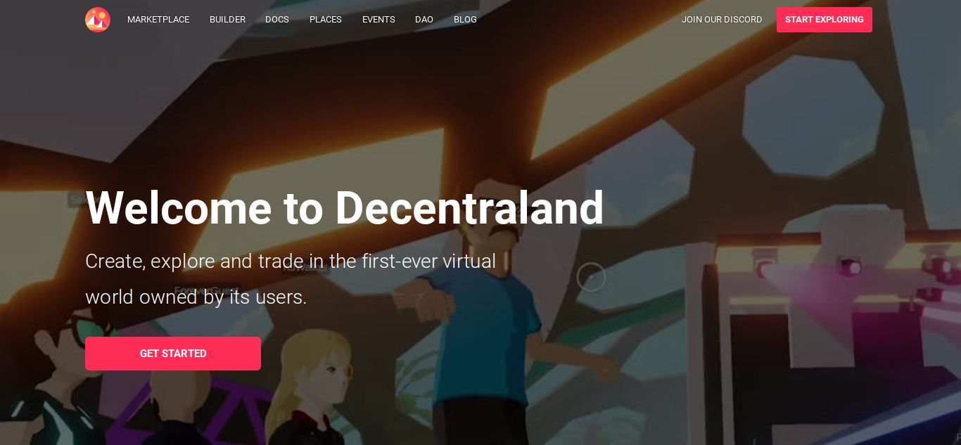 The homepage of the Decentraland platform