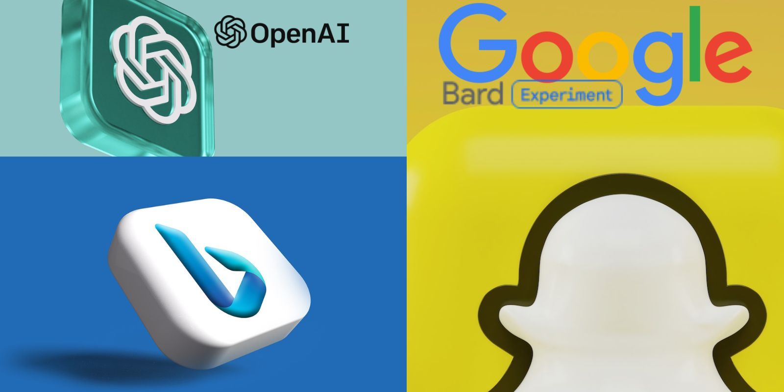 ChatGPT, Bard, Bing, and Snapchat AI Logos Side by Side