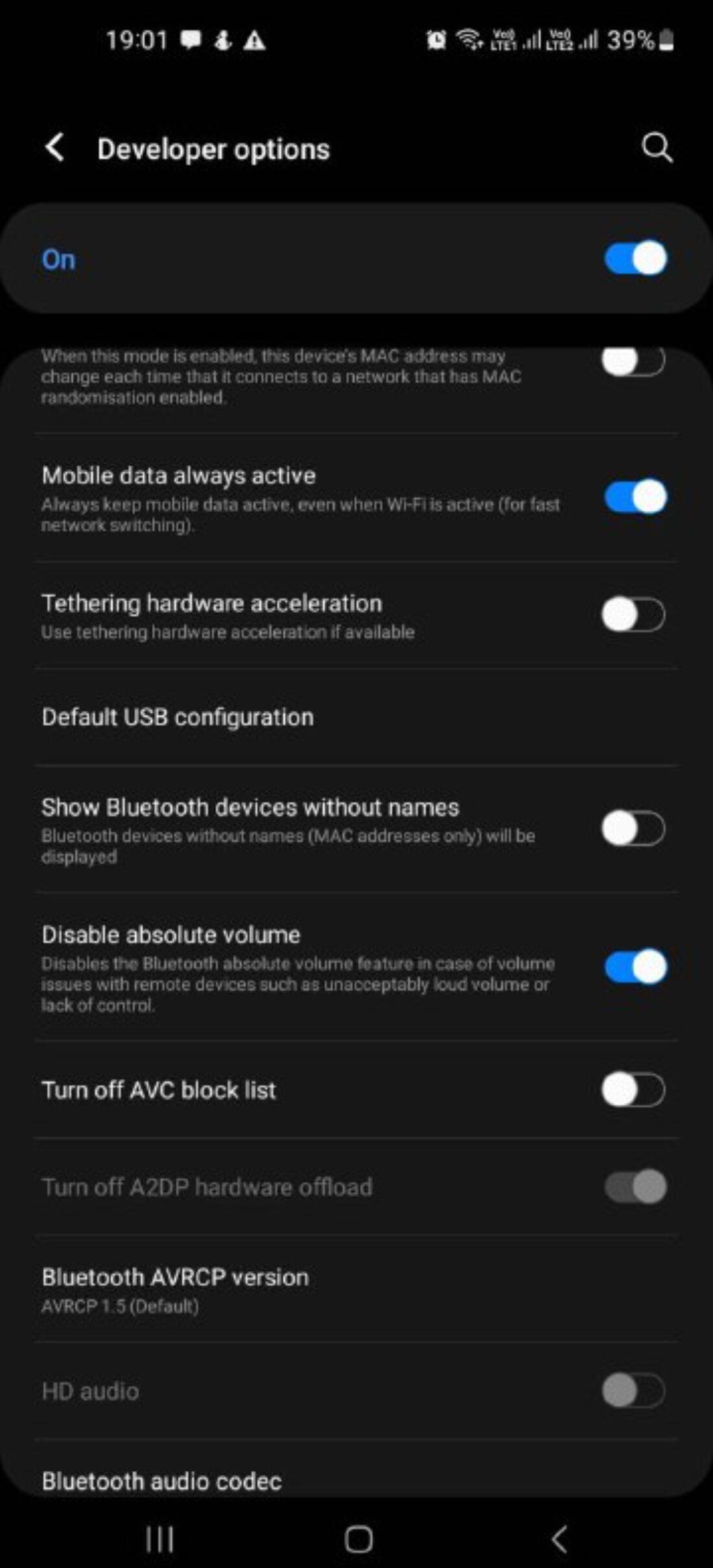 disable absolute volume in Samsung Galaxy