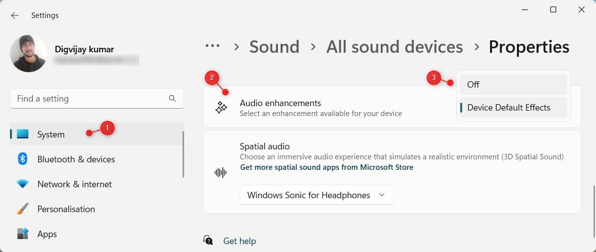 Nonaktifkan Penyempurnaan Audio Menggunakan Pengaturan