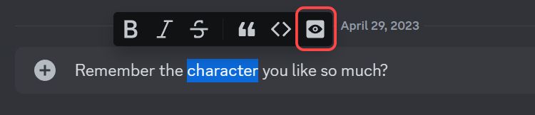 Using the eye icon to hide a specific portion of text on Discord