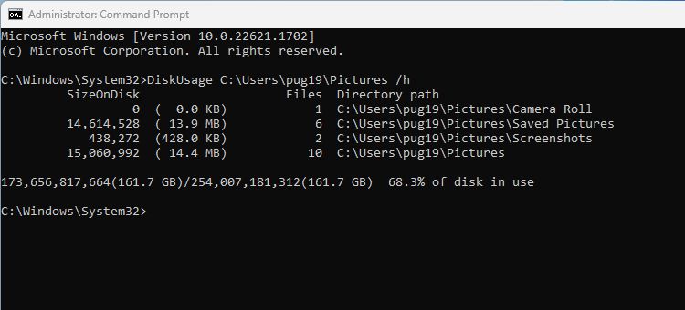 Disk usage date displayed in command prompt