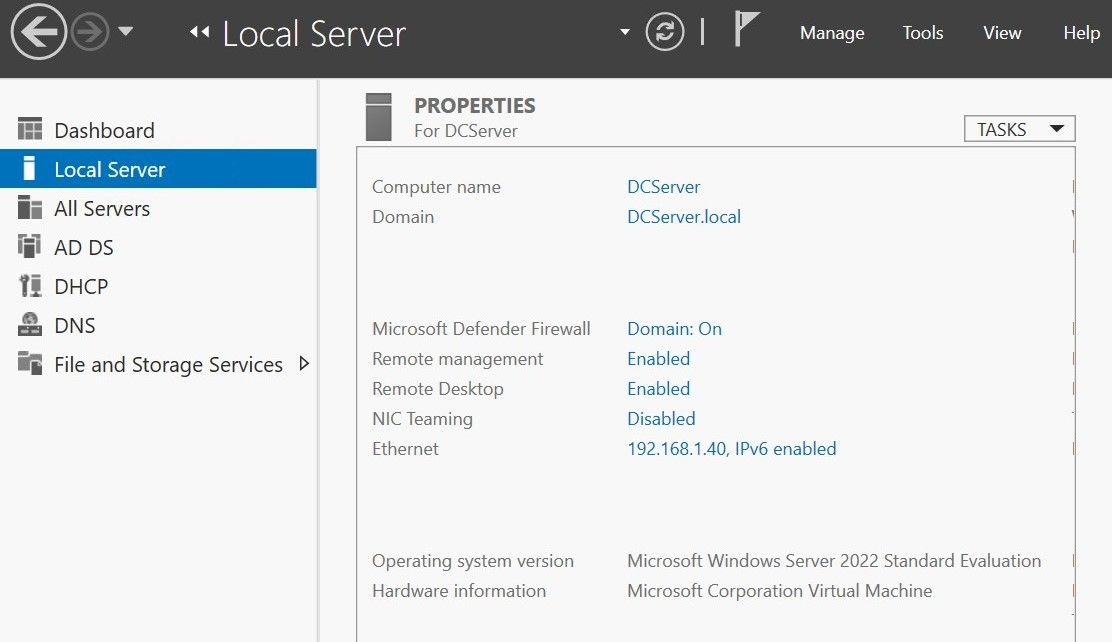 Info Domain di Windows Server