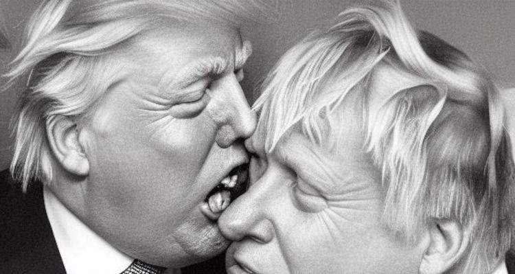 Donald trump attempting to bite Boris Johnsons nose