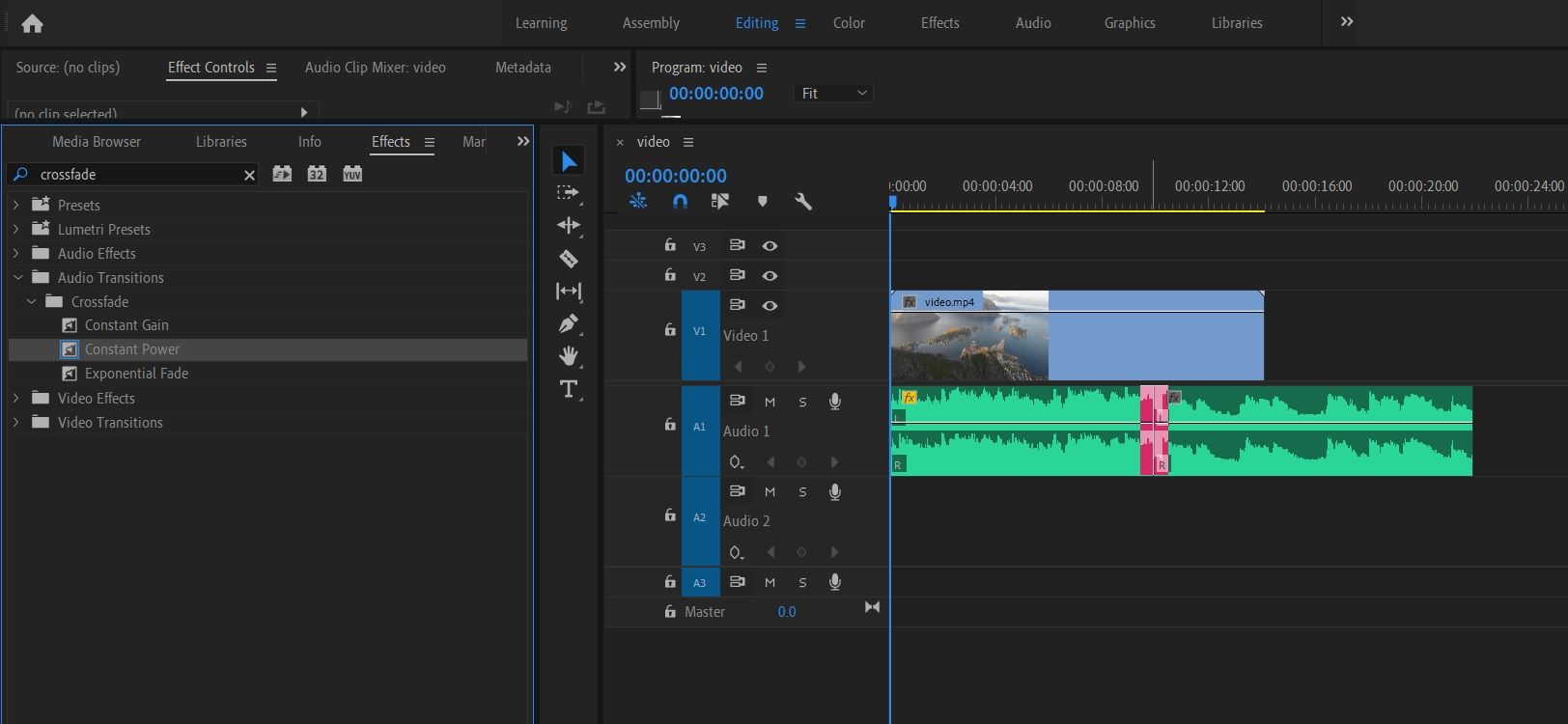 drag and drop crossfade premiere pro