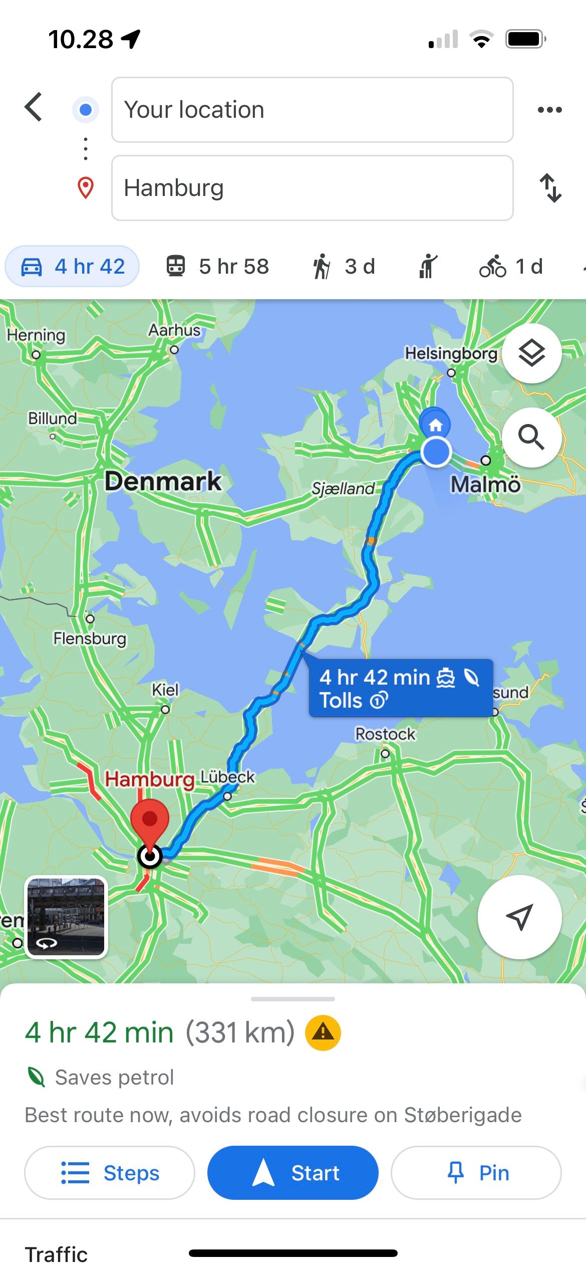 Driving Route in Google Maps