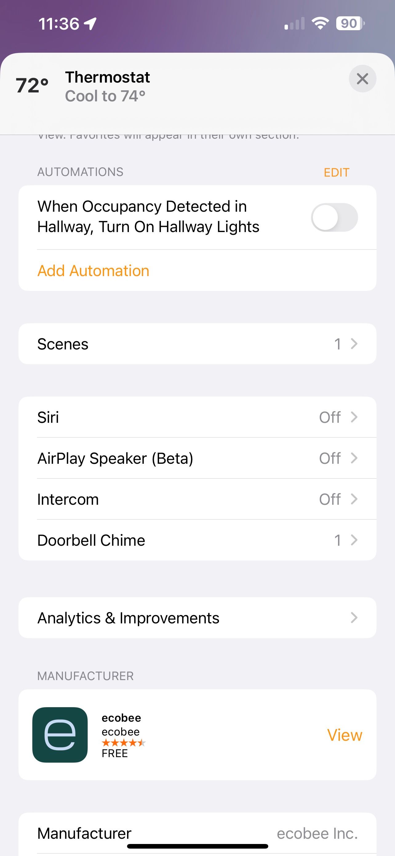 iOS 16 Home App تنظیمات ترموستات ecobee