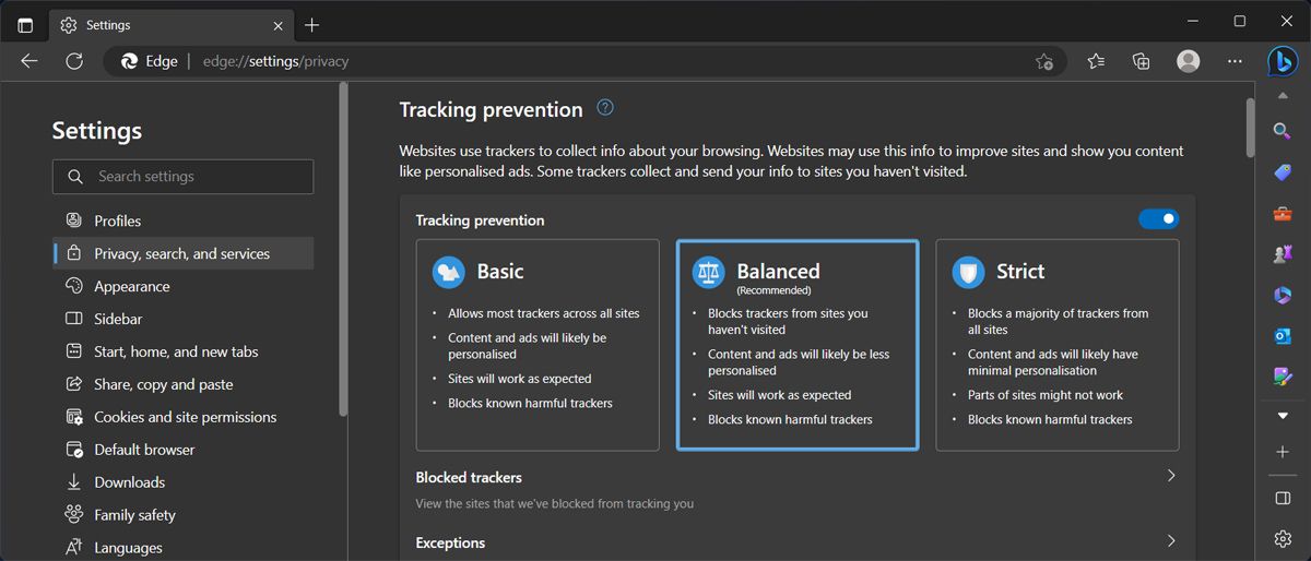 Edge tracking pervention settings