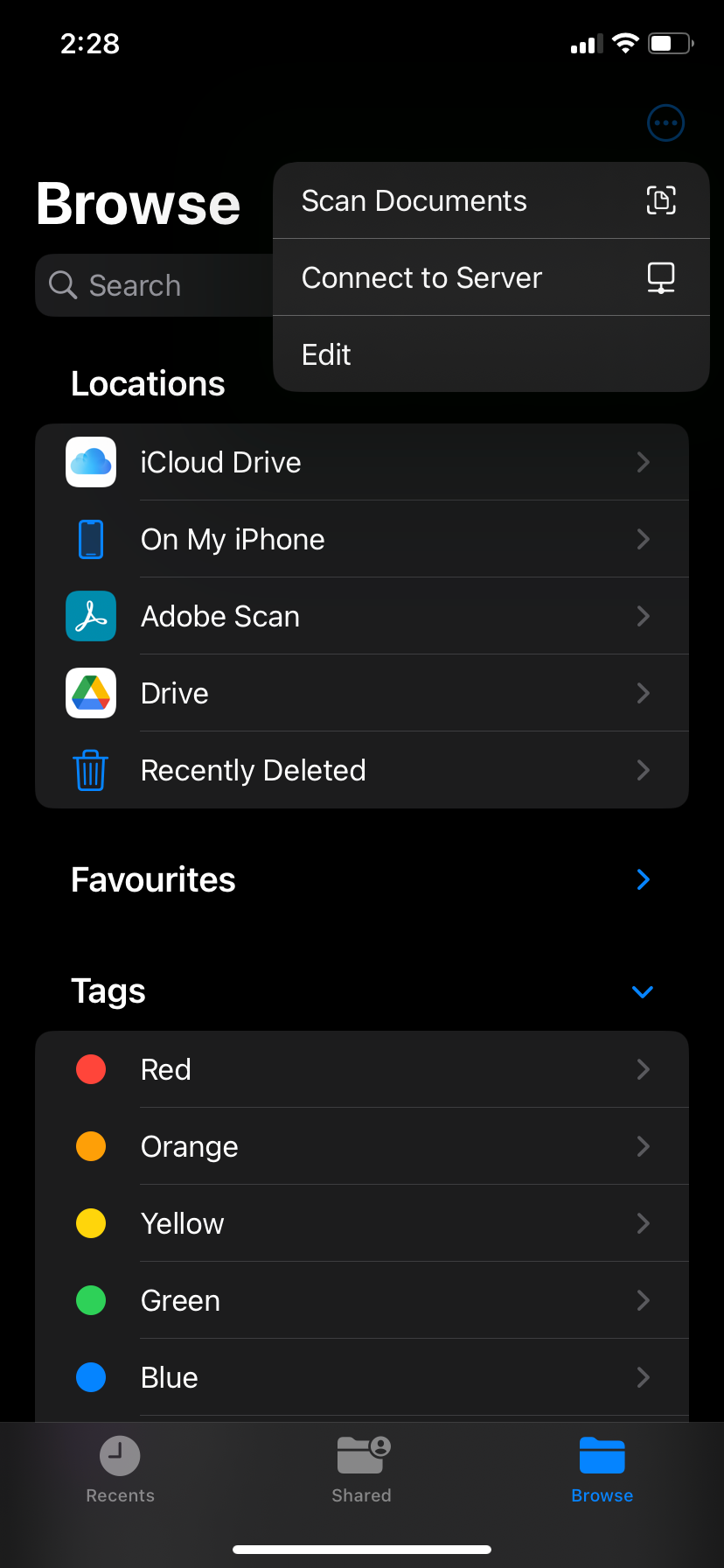 Option d'édition dans l'application Fichiers sur l'iPhone