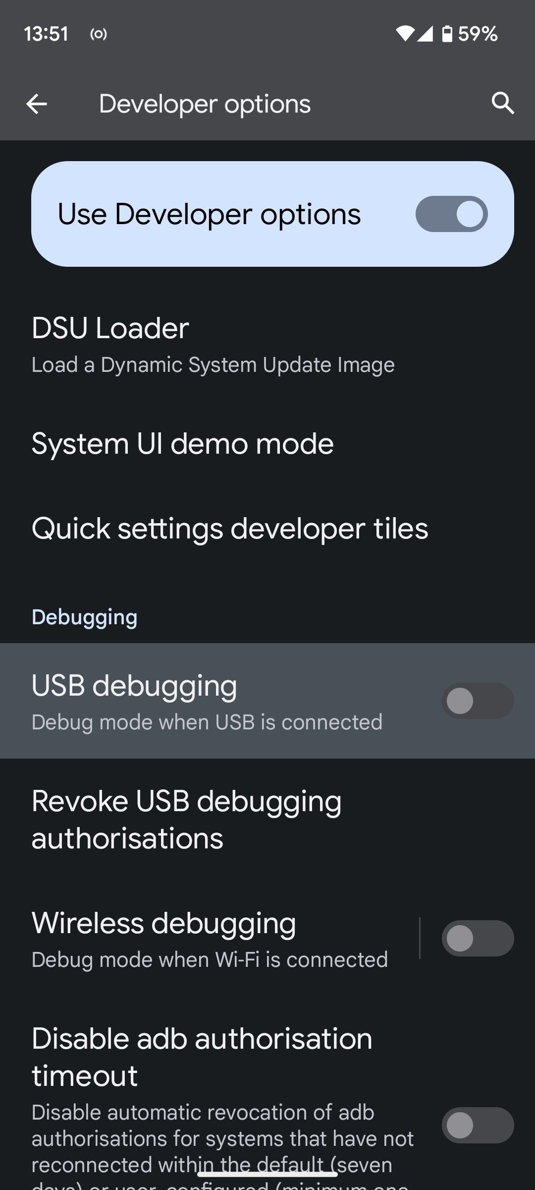 enable usb debugging