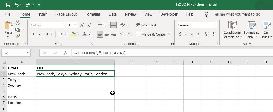 Excel で TEXTJOIN 関数を使用する方法