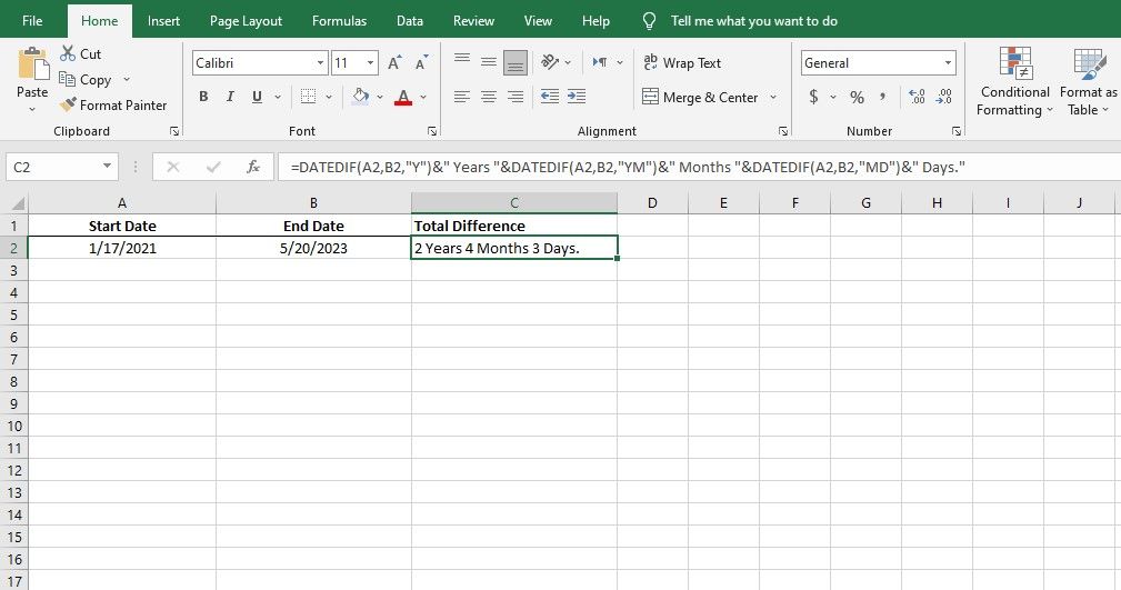 Combining different DATEDIF function into a single Excel formula