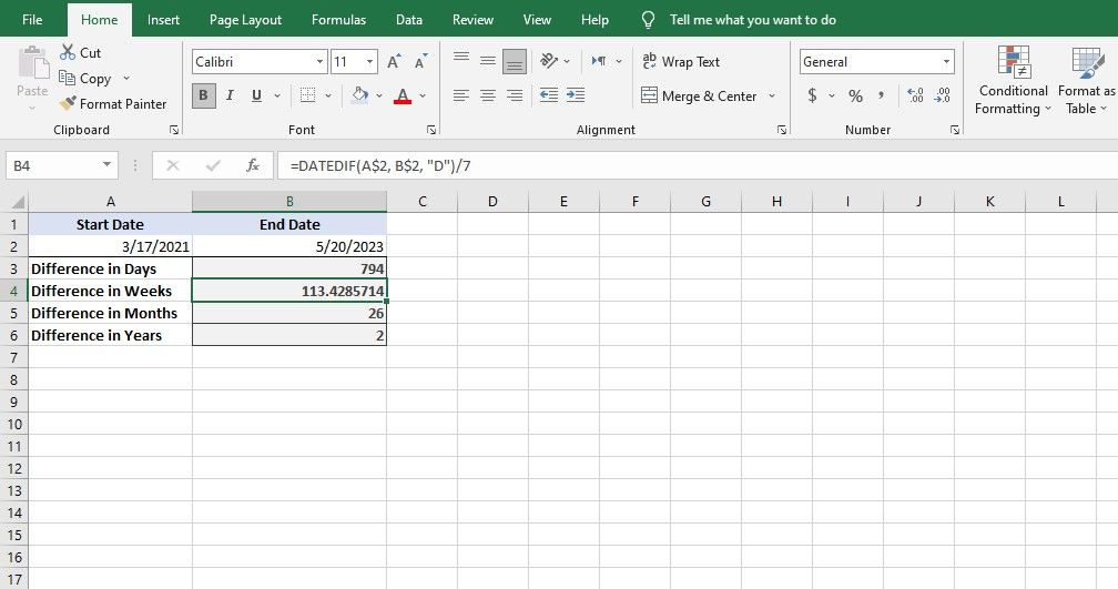 Using DATEDIF with simple units in Excel