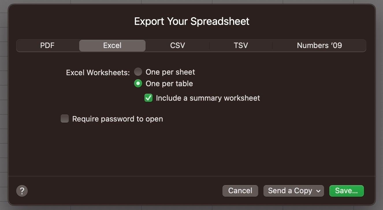 Ekspor jendela Spreadsheet Anda di Numbers untuk Mac