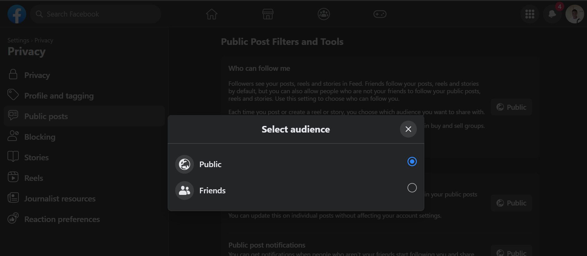 Facebook profile setting follower settings desktop