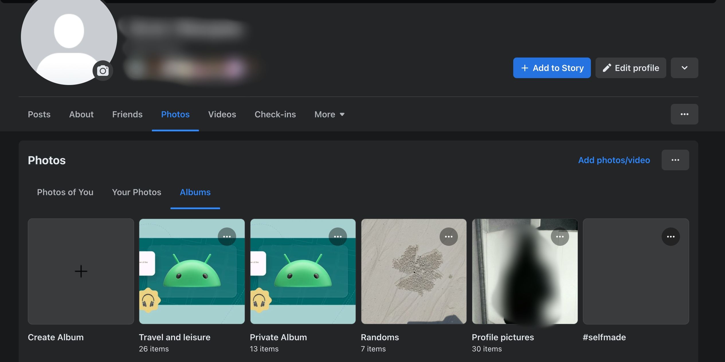 Albums section on Facebook's Web version