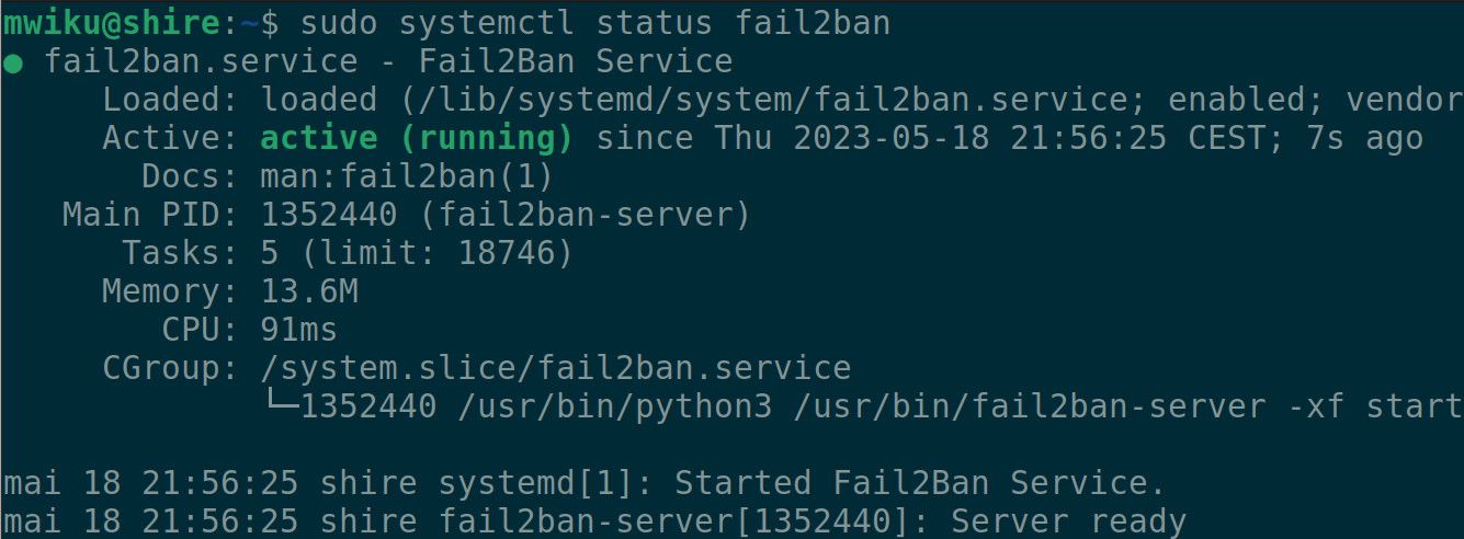fail2ban service status
