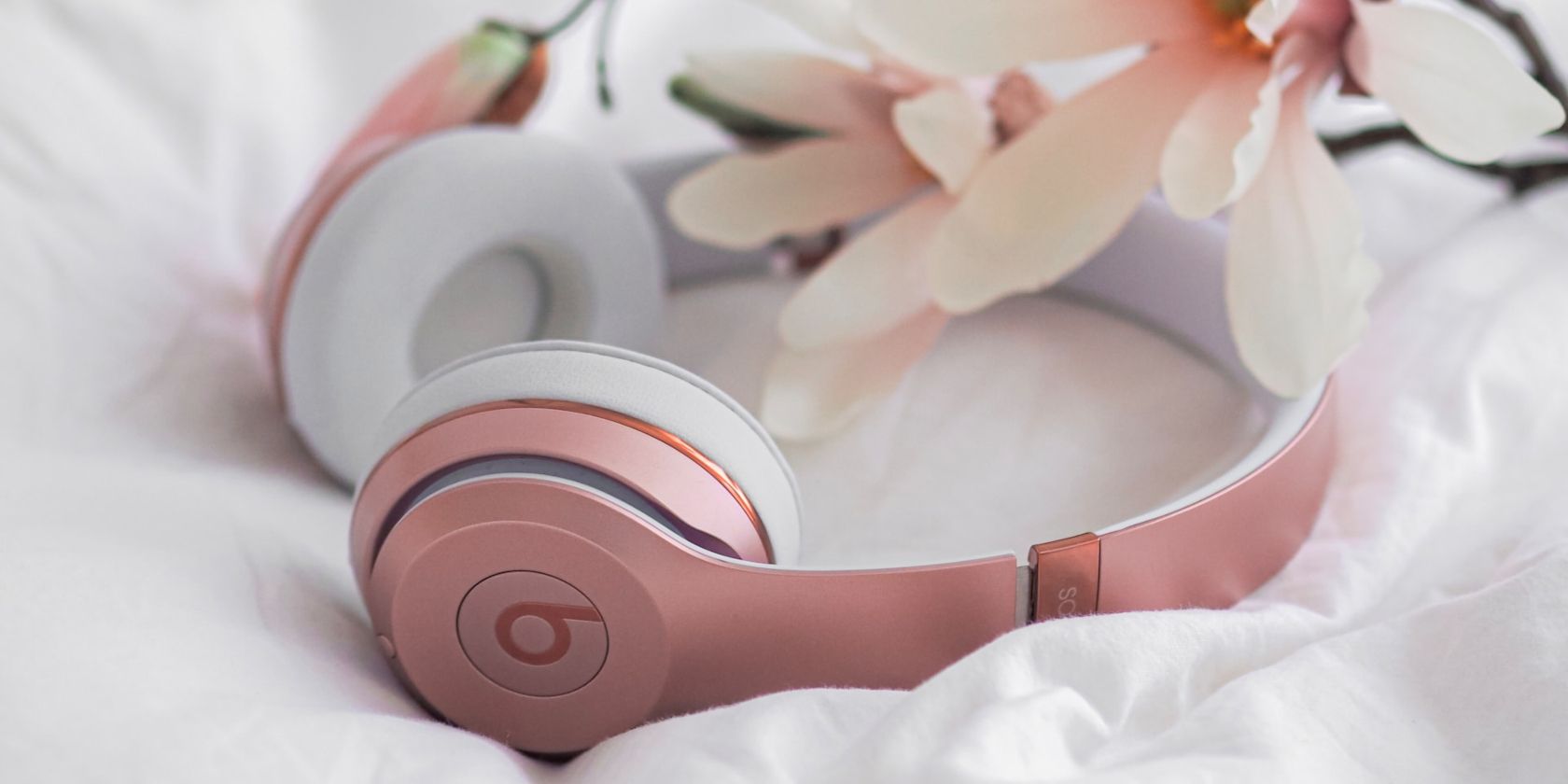 Flower Over Pink Headphones